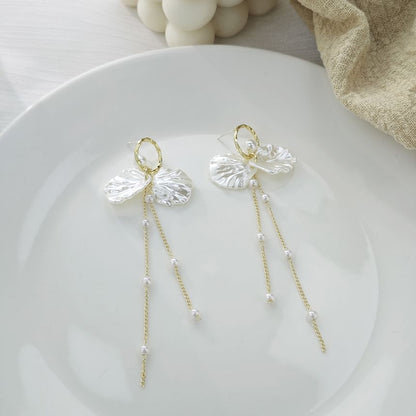 Faux Pearl Shell Drop Earring / Clip On Earring