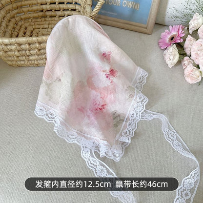 Patterned Print Lace Trim Headscarf