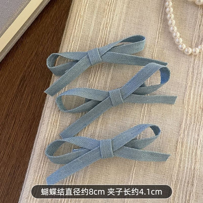 Set of 3: Bow Denim Hair Clip