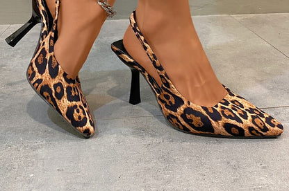 Leopard Print Slingback Kitten Heel Mules