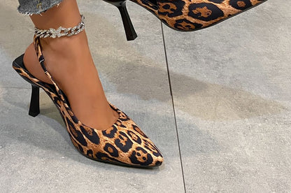 Leopard Print Slingback Kitten Heel Mules