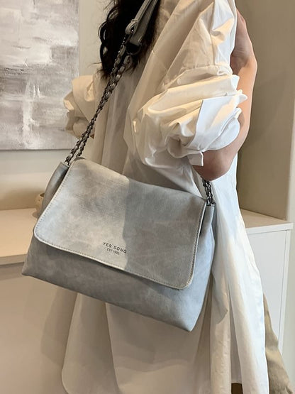 Bag Strap Flap Tote Leather Lettering Chain Faux