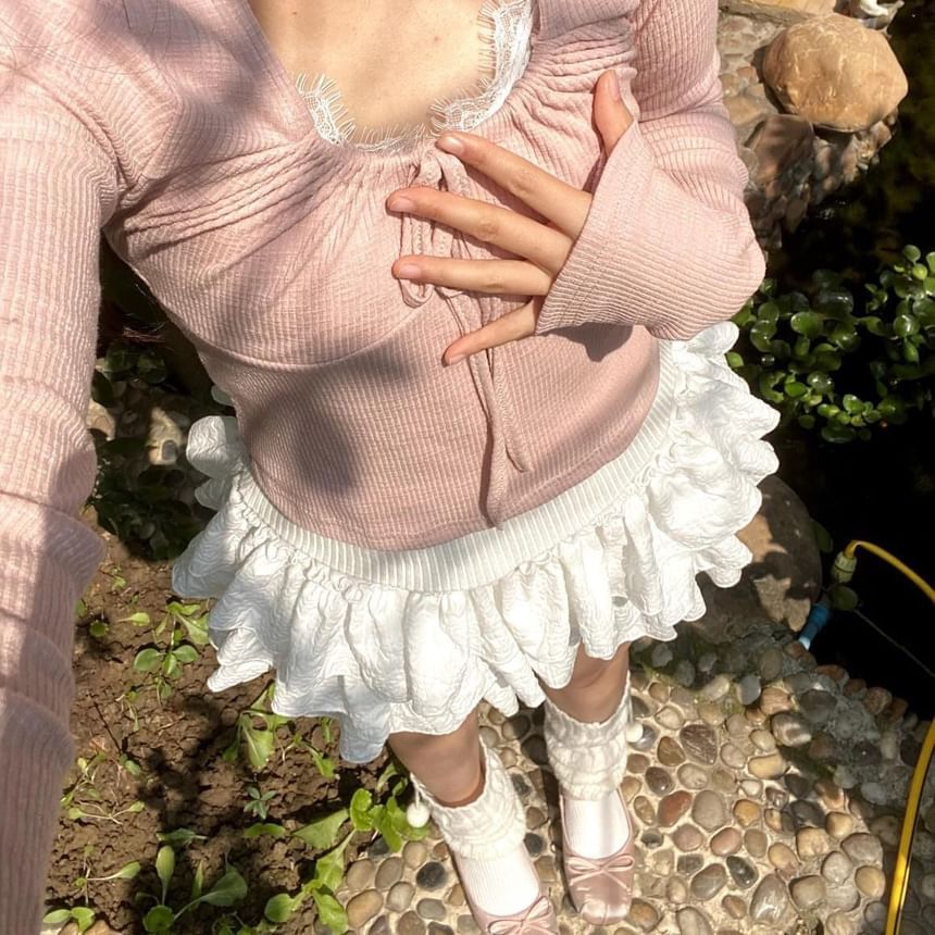 High Waist Plain Mini Tiered Skort