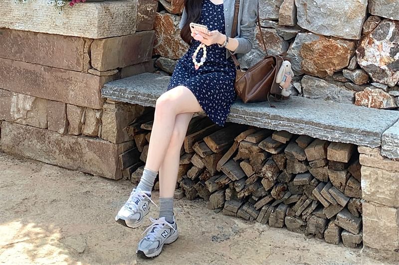 Dress Strap Cardigan Mini A-Line / Floral Spaghetti Melange Crop