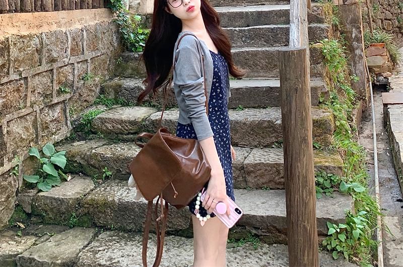 Dress Strap Cardigan Mini A-Line / Floral Spaghetti Melange Crop