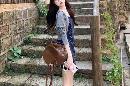 Dress Strap Cardigan Mini A-Line / Floral Spaghetti Melange Crop