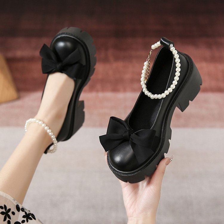 Mary Platform Bow Shoes Jane Accent