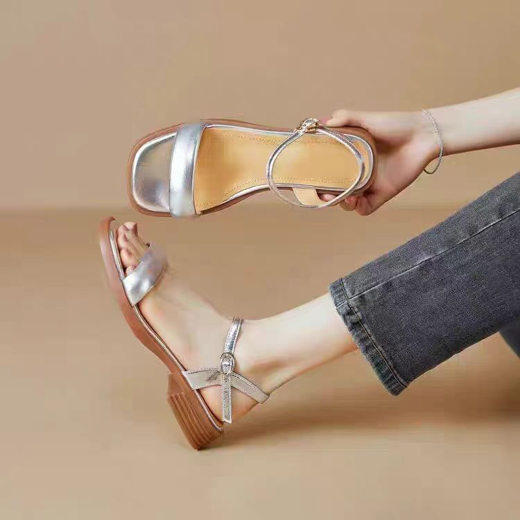 Faux Metallic Leather Sandals