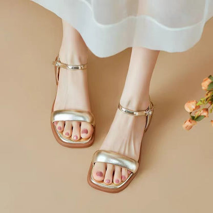 Faux Metallic Leather Sandals