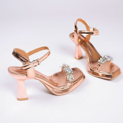 Block Sandals Heel Rhinestone