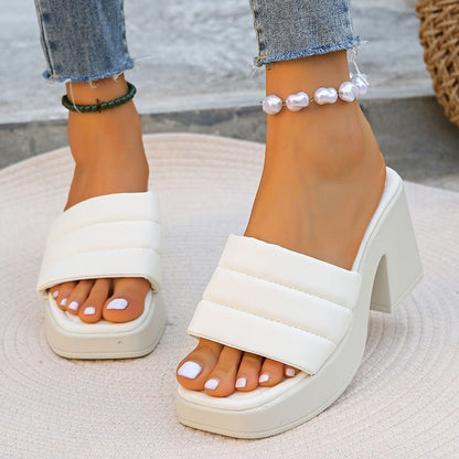 Plain Block Sandals Heel Slide