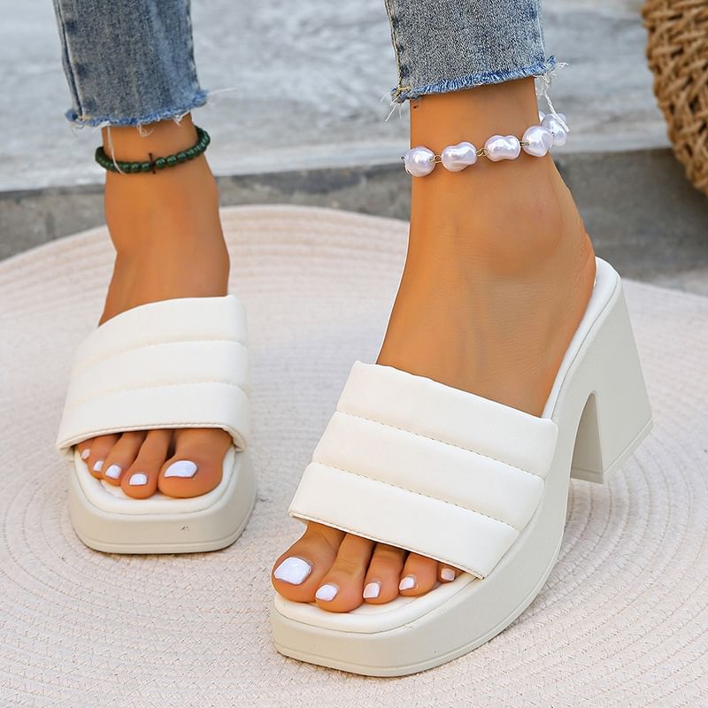 Plain Block Sandals Heel Slide