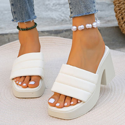 Plain Block Sandals Heel Slide