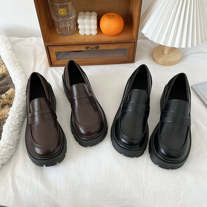Platform Faux Loafers Leather