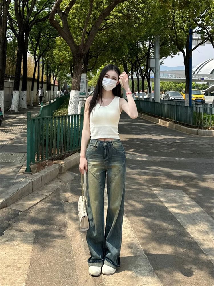 Mid Rise Washed Wide Leg Jeans (Various Designs)