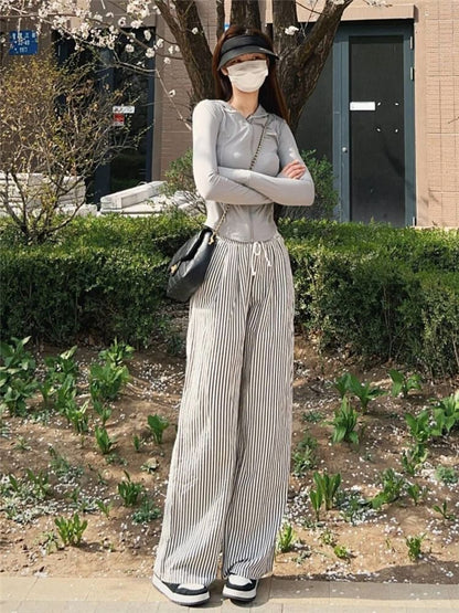 Mid Waist Striped Wide Leg Pants (Various Designs)