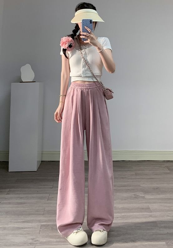 High Rise Plain Wide Leg Sweatpants