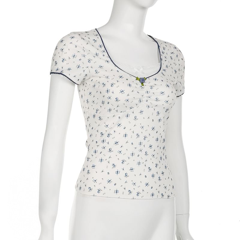 Short-Sleeve V-Neck Floral T-Shirt