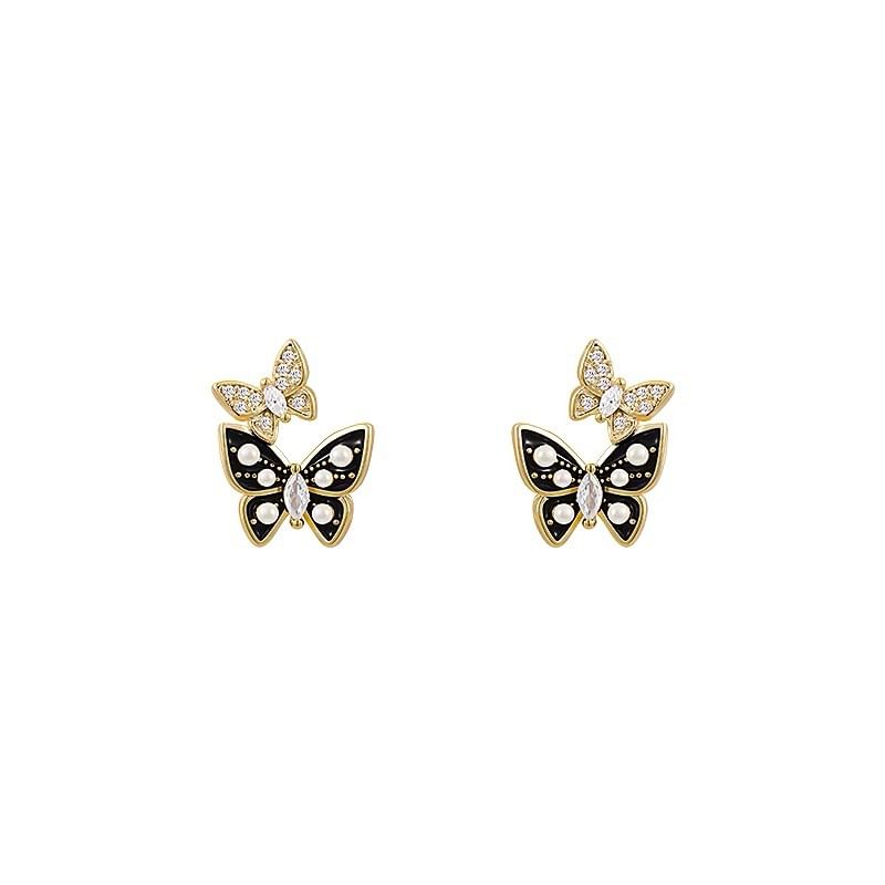 Butterfly Rhinestone Faux Pearl Ear Stud