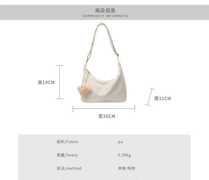 Set: Plain Faux Leather Crossbody Bag + Bag Charm