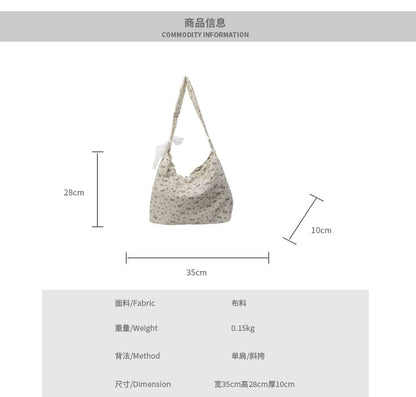 Floral Print Drawstring Tote Bag / Lace Scarf / Set