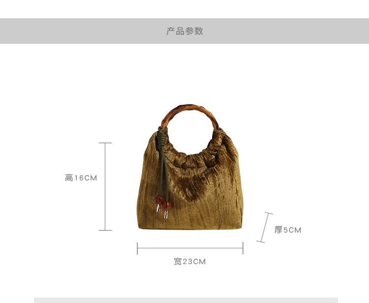 Wooden Handle Jacquard Handbag