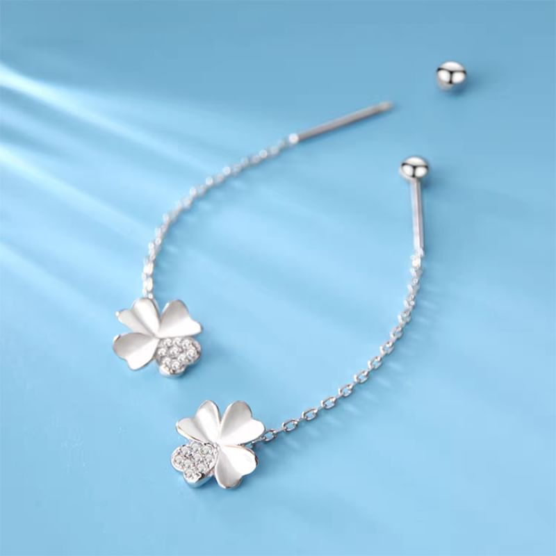 Clover Rhinestone Alloy Dangle Earring