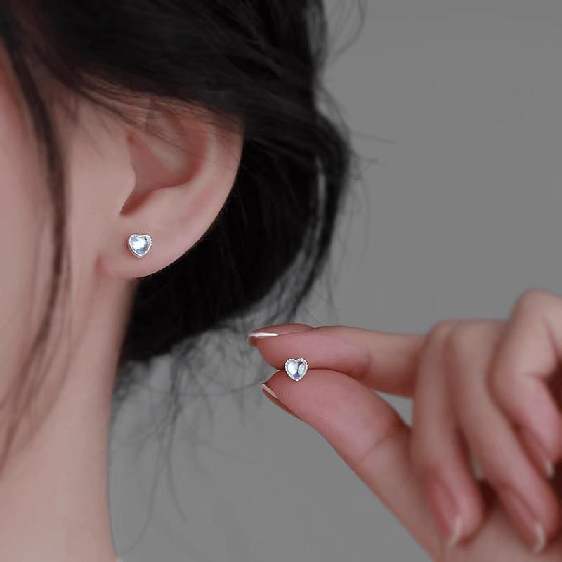 Heart Moonstone Alloy Stud Earring