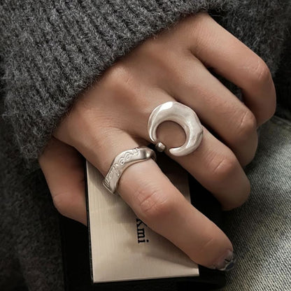 Moon / Lettering Alloy Open Ring