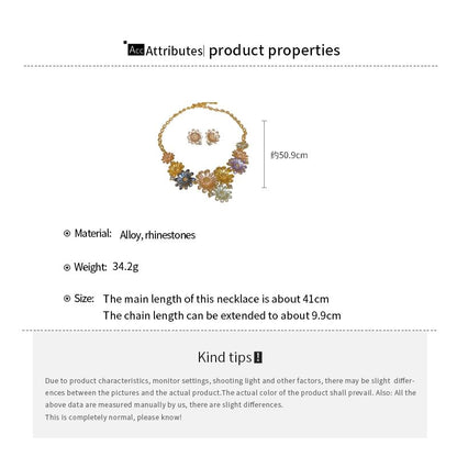 Floral Alloy Stud Earring / Rhinestone Choker