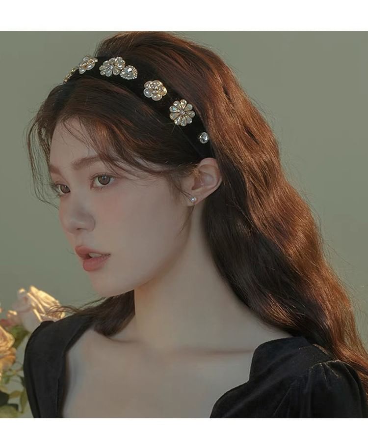 Rhinestone Flower Band Hair Gemstones