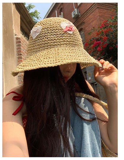 Heart Applique Straw Hat
