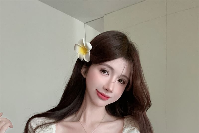 Skirt High Rise Tiered Lace Embroidered Blouse Short-Sleeve Neck Square Tie / Front A-Line Mini Eyelet