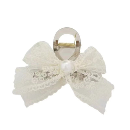 Faux Pearl Lace Bow Hair Claw