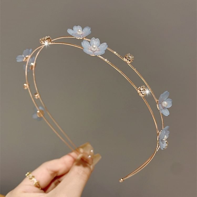 Floral Faux Pearl Layered Alloy Headband