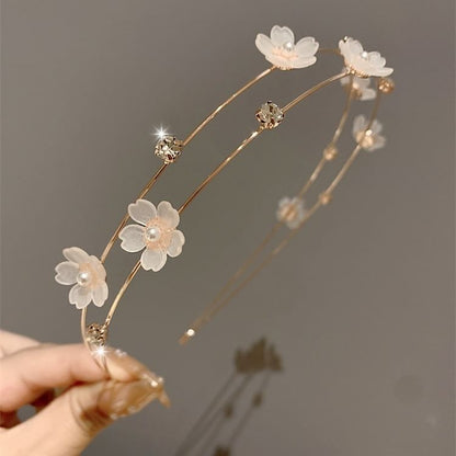 Floral Faux Pearl Layered Alloy Headband