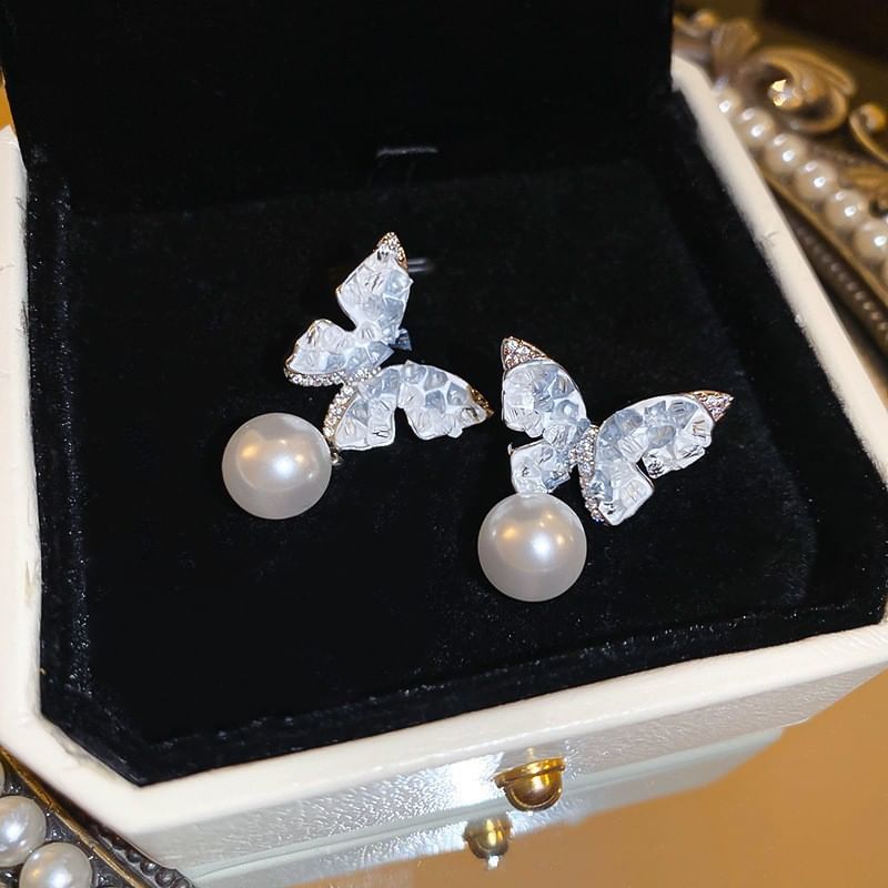 Pearl Crystal Earring (Various Alloy Faux Butterfly Designs) /