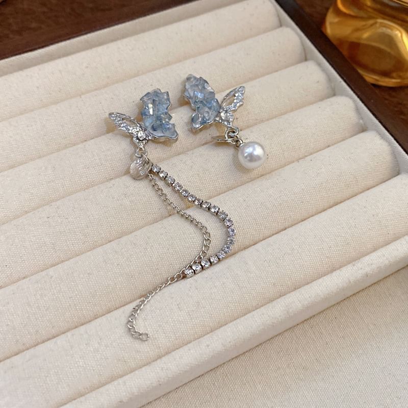 Designs) Butterfly (Various Crystal Pearl Earring Faux / Alloy Floral