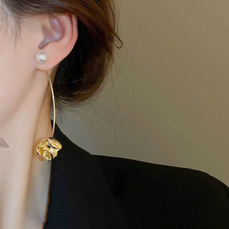 Floral Dangle Pearl Earring Faux Alloy