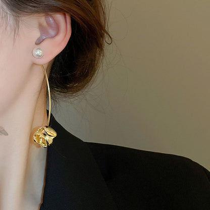 Floral Dangle Pearl Earring Faux Alloy