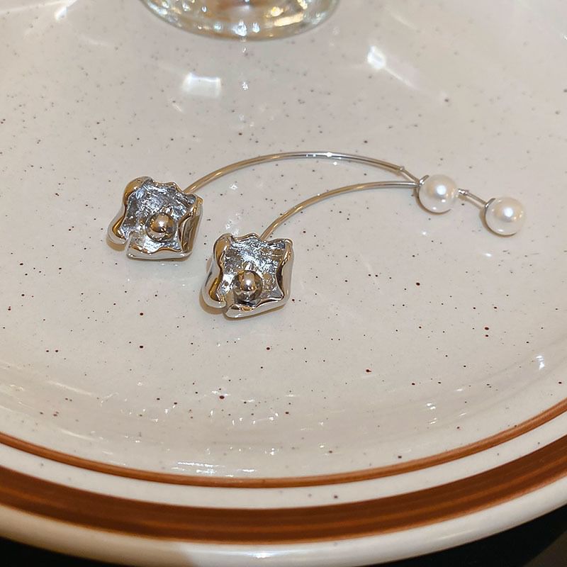 Floral Dangle Pearl Earring Faux Alloy