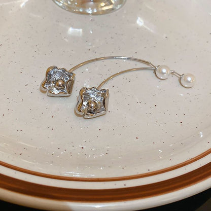Floral Dangle Pearl Earring Faux Alloy