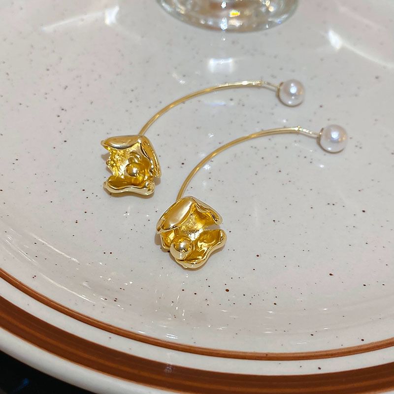 Floral Dangle Pearl Earring Faux Alloy