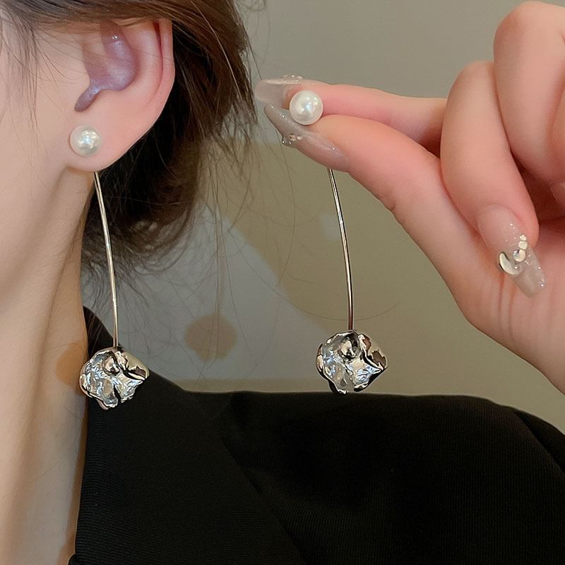 Floral Dangle Pearl Earring Faux Alloy