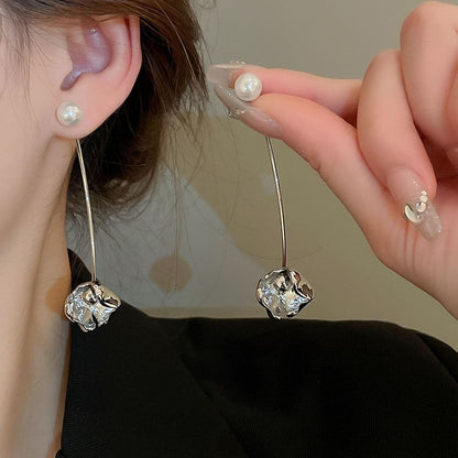 Floral Dangle Pearl Earring Faux Alloy