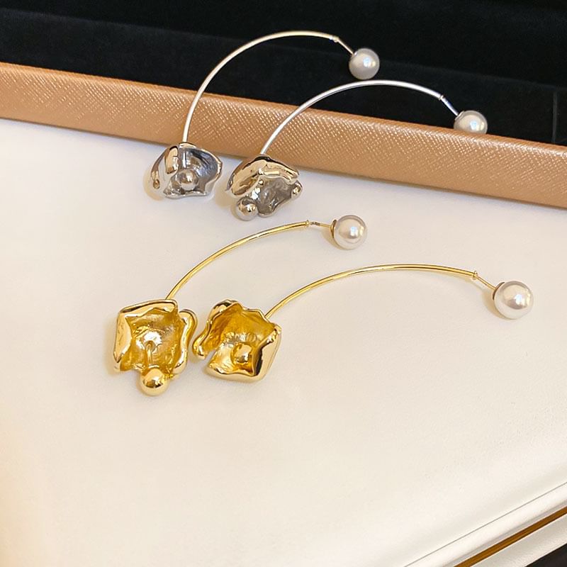 Floral Dangle Pearl Earring Faux Alloy