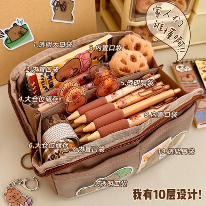 Capybara Fabric Pencil Case Sticker Brooch Keyring Set