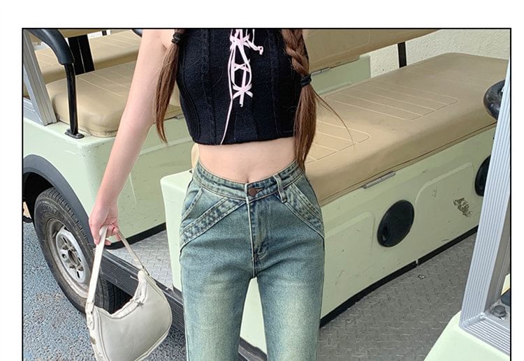 High Waist Washed Flared Jeans (Various Designs)