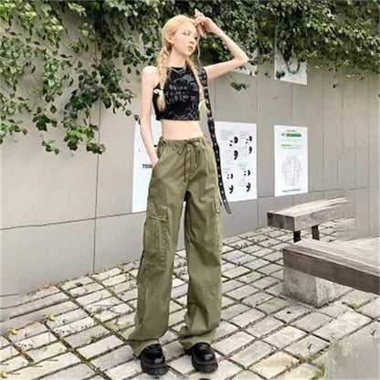 High Waist Plain Loose Fit Cargo Pants (Various Designs)