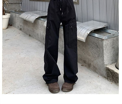 High Waist Plain Loose Fit Cargo Pants (Various Designs)